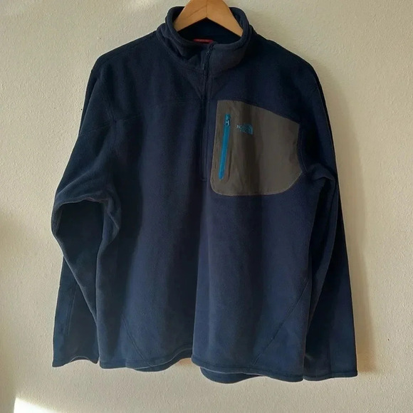 The North Face sz XL navy polartec fleece partial zip with zip pocket great cond - Picture 1 of 5